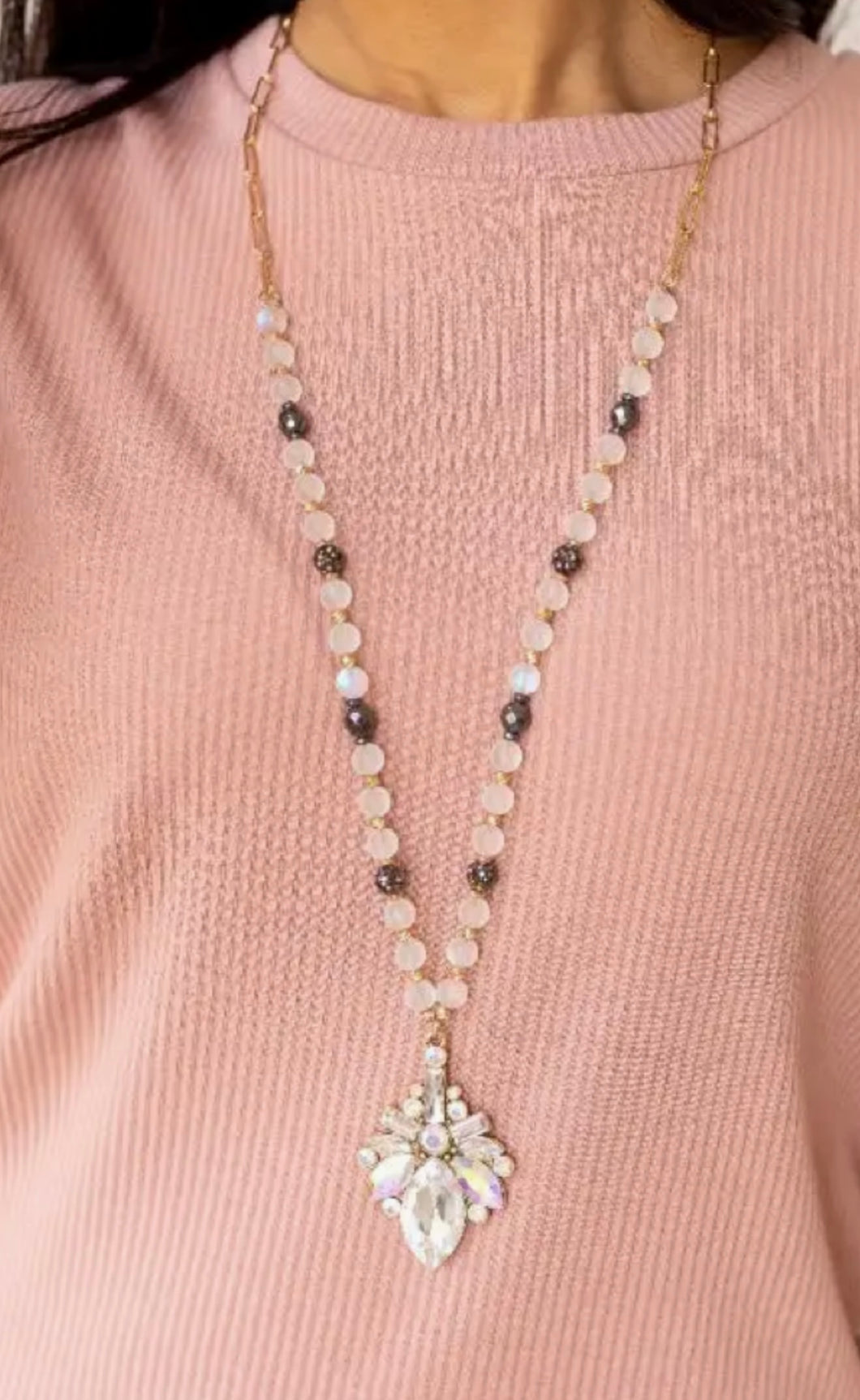 Frosted Clear with Crystal Pendant