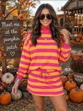 Orange stripe Colorblock Mock Neck Skort Set