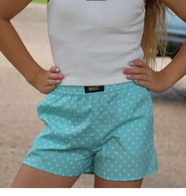 Youth lulu Mac aqua polka dot shorts