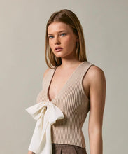 Beige cream Bow Detail Sleeveless Sweater Top