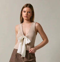 Beige cream Bow Detail Sleeveless Sweater Top