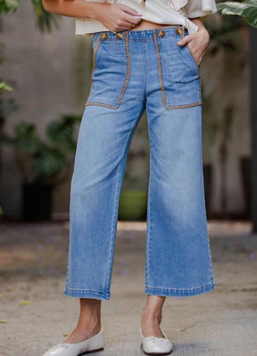 Straight leg cropped denim pants