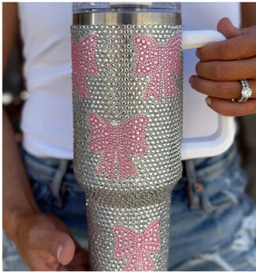 Crystal pink bow tumbler🩶🎀