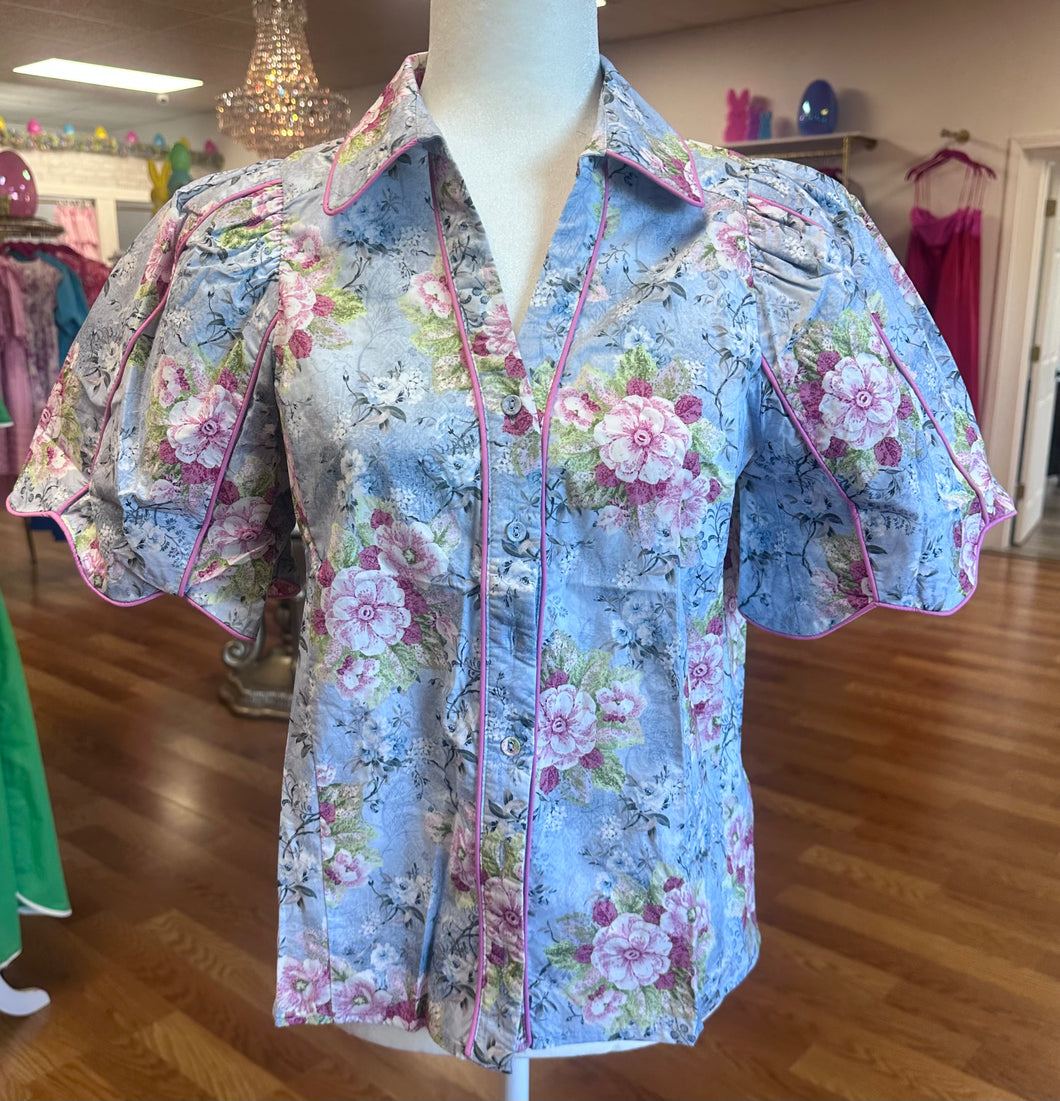 Blue pink floral entro top