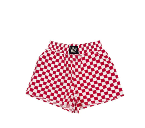Lulu Mac dark red check shorts