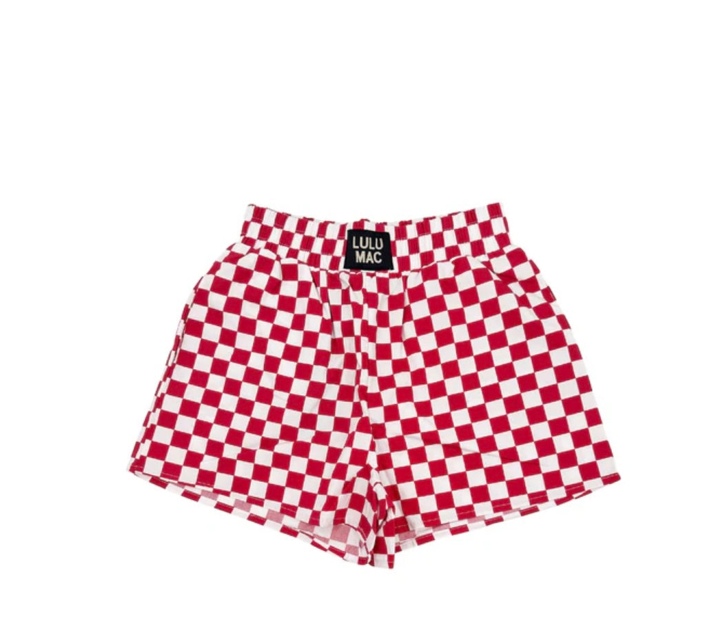 Lulu Mac dark red check shorts