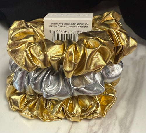 Large gold silver Teleties scrunchies