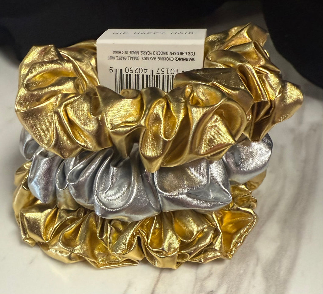Large gold silver Teleties scrunchies
