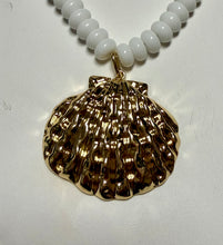 White Beaded Necklace with seashell