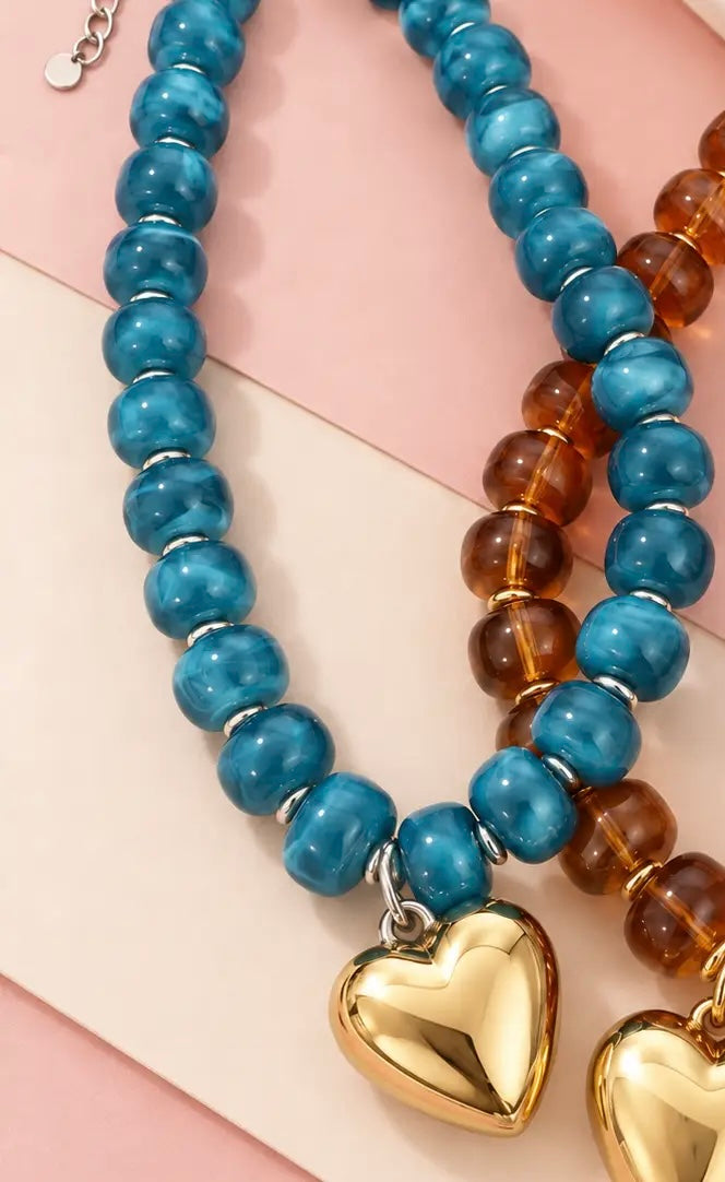 Bubble Beaded Heart Necklace