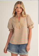 Taupe Solid Contrast Detail Stripe Top