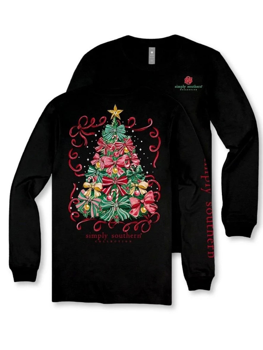 SIMPLY SOUTHERN WOMEN'S CHRISTMAS TREE LONG SLEEVE TEE-black