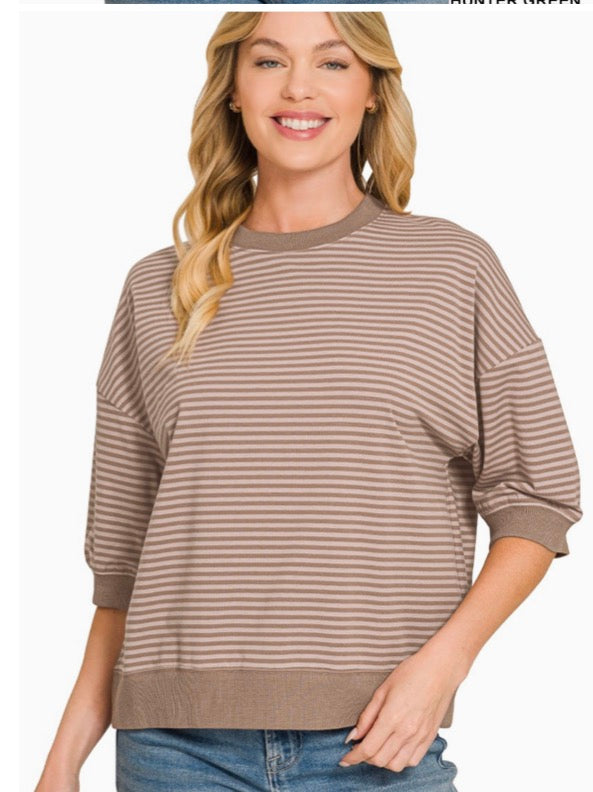 Striped Contrast Trim Rib Banded Top-great fit- best seller