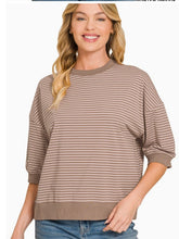 Striped Contrast Trim Rib Banded Top-great fit- best seller
