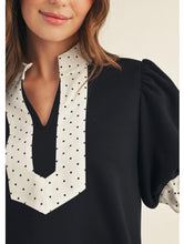 Black Tiny Polka Dot Contrast Accent Lovely Solid Top