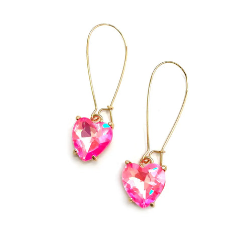 Heart Glass Charm with Kidney Wire Dangle Earrings