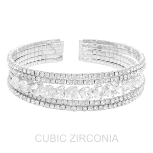 Multi-Line Cz Heart Cuff Bracelet