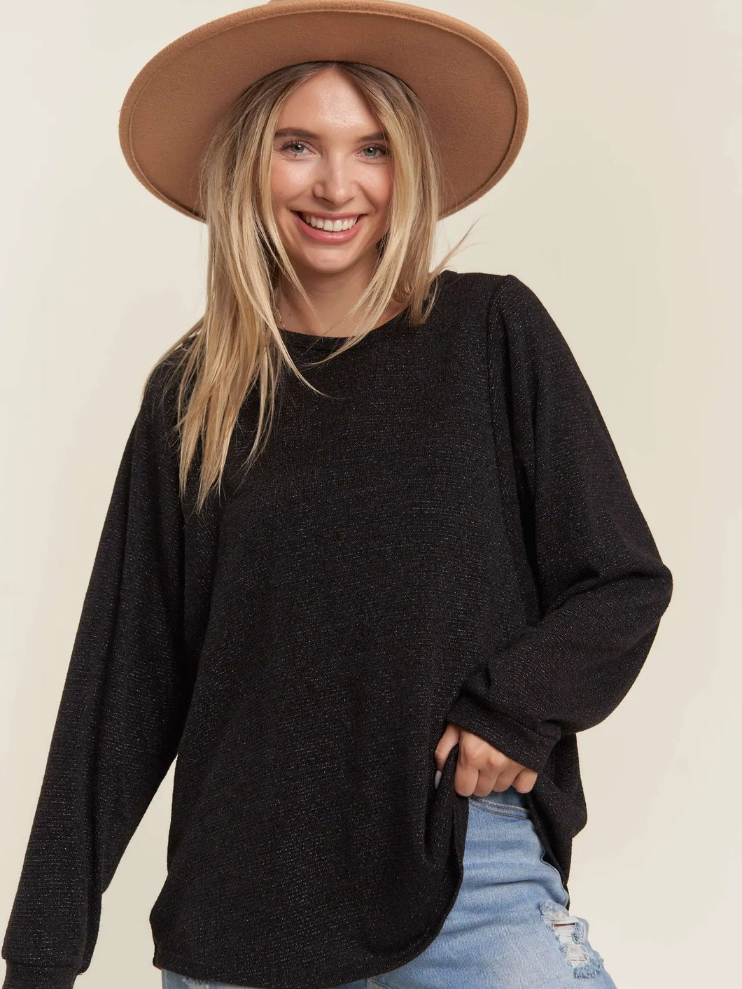 Black Metallic Loose Fit Top with Lurex