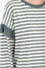 Green Contrast Ruffle Detail Stripe Top