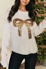 Sequined Gold Bow Christmas Graphic Sweater