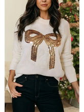 Sequined Gold Bow Christmas Graphic Sweater
