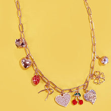 Multi Charm Bow Cherry Heart Necklace