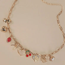 Multi Charm Bow Cherry Heart Necklace