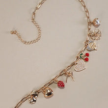 Multi Charm Bow Cherry Heart Necklace