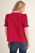 Wine/hot pink Contrast Accent Crinkled Solid Top
