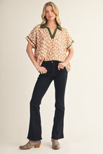 Taupe Contrast Accent Loose Fit Geo Print Top