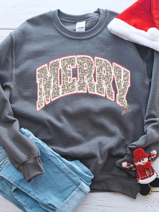 Grey Leopard Merry Sweatshirt