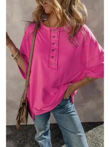 Pink half button oversized top