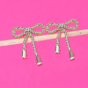 Rhinestone Bow Drop Earring