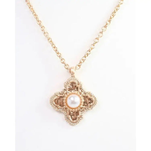 Pearl Cross Necklace Gold
