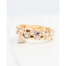 Pearl, bling, gold stretch bracelet