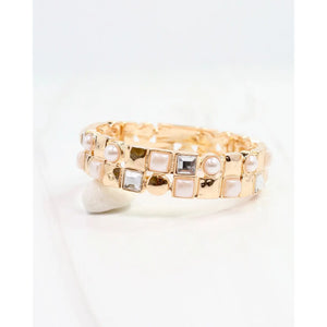 Pearl, bling, gold stretch bracelet