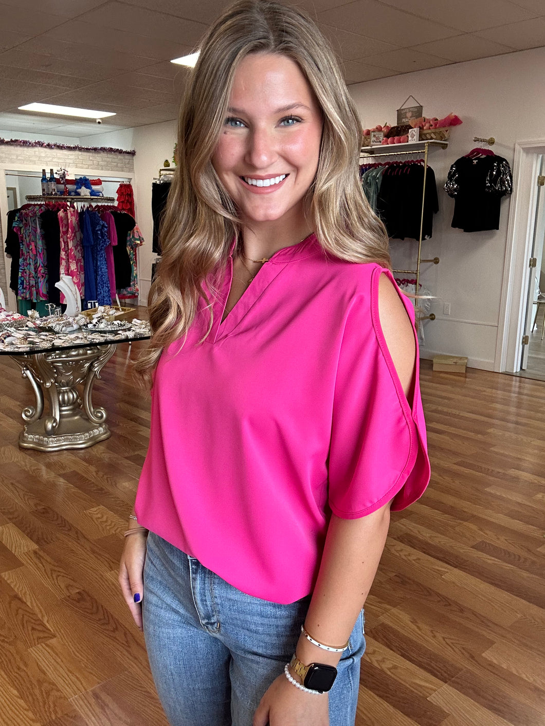 Pink Cold Shoulder Sleeve