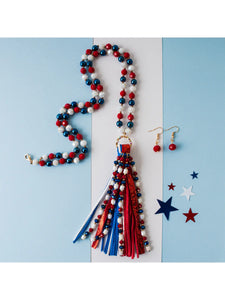 Beaded Tassel Necklace - Red, White, & Blue