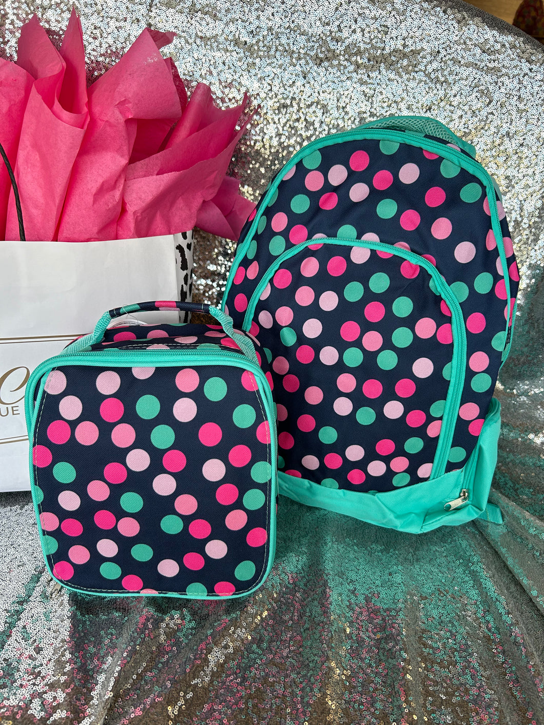 Polka dot backpack & lunchbox set