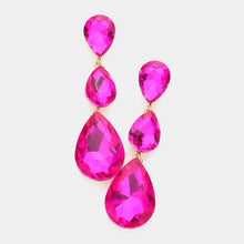 Triple Glass Crystal Teardrop Evening Earrings
