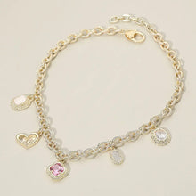 14K Gold Plated Cz Mixed Charm Station Necklace