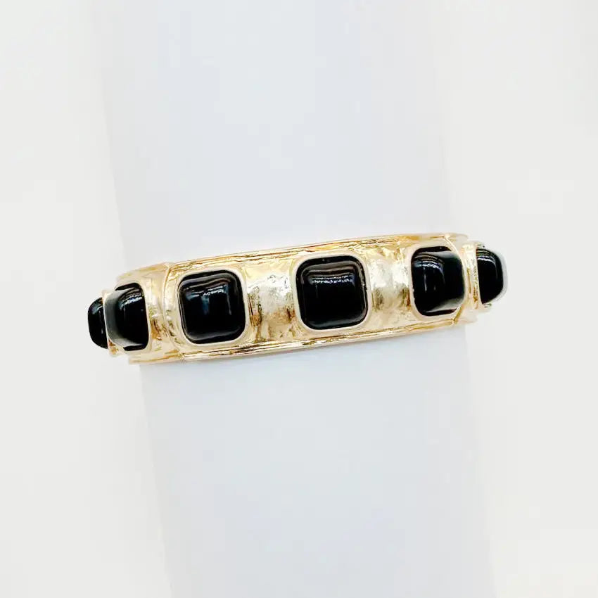 Hammered Gold Stretch Bracelet with Pearl Squares