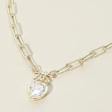 14K Gold Plated Bow Top Heart Cz Stone Bezel Pendant Necklace