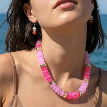 Colorful Chunky Bead with Gold Bead Necklace - Pink