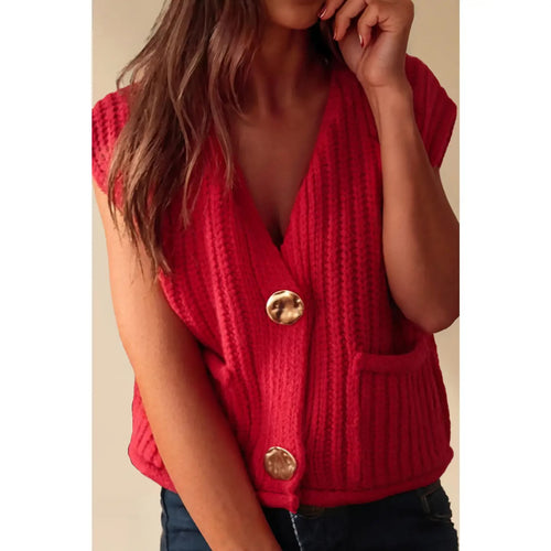 Red Buttoned Sweater Vest