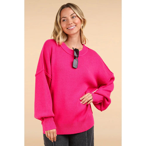 Pink Oversized Basic Solid Sweater Knit Top