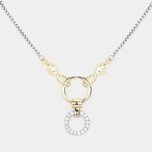 14K Gold Plated Two Tone Cz Stone Paved Open Circle Pendant Necklace