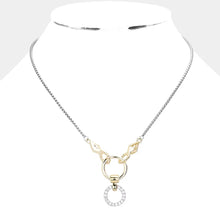 14K Gold Plated Two Tone Cz Stone Paved Open Circle Pendant Necklace