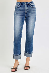 TUMMY CONTROL HIGH RISE CROP STRAIGHT JEANS-Risen brand