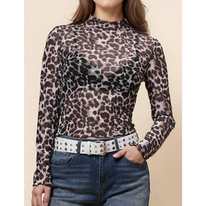 Light color leopard mesh top-032